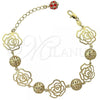 Oro Laminado Fancy Bracelet, Gold Filled Style Flower Design, with Orange Red Cubic Zirconia, Polished, Golden Finish, 5.017.006