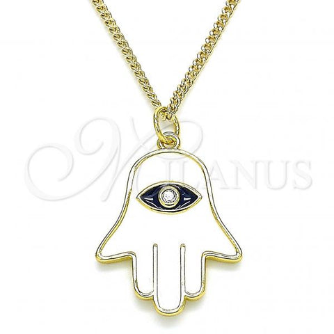 Oro Laminado Pendant Necklace, Gold Filled Style Hand of God Design, with White Cubic Zirconia, White Enamel Finish, Golden Finish, 04.313.0031.20