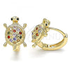 Oro Laminado Huggie Hoop, Gold Filled Style Turtle Design, with Multicolor Micro Pave, Polished, Golden Finish, 02.210.0459.1.12