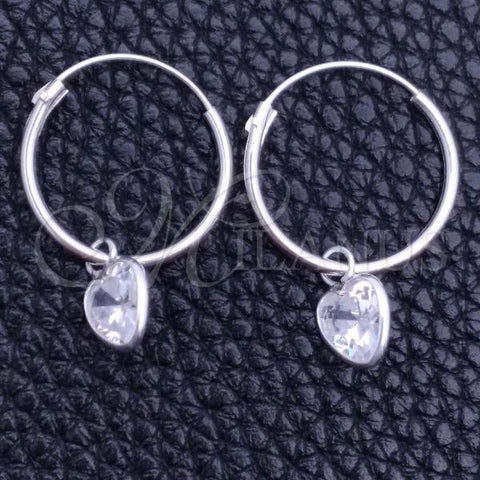 Sterling Silver Small Hoop, Heart Design, with White Cubic Zirconia, Polished, Silver Finish, 02.402.0037.15