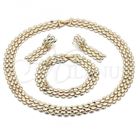 Oro Laminado Necklace, Bracelet and Earring, Gold Filled Style Bismark Design, Polished, Golden Finish, 06.372.0060