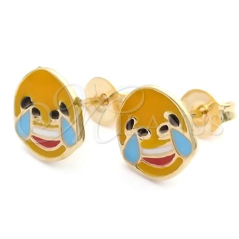 Oro Laminado Stud Earring, Gold Filled Style Yellow Enamel Finish, Golden Finish, 02.02.0486