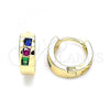 Oro Laminado Huggie Hoop, Gold Filled Style with Multicolor Cubic Zirconia, Polished, Golden Finish, 02.210.0641.4.12