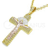 Oro Laminado Religious Pendant, Gold Filled Style Crucifix Design, Polished, Tricolor, 05.351.0159.1