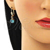 Oro Laminado Leverback Earring, Gold Filled Style with Blue Topaz and White Crystal, Polished, Golden Finish, 02.122.0112.6