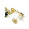 Oro Laminado Stud Earring, Gold Filled Style Bee Design, with Black Cubic Zirconia and White Micro Pave, Polished, Golden Finish, 02.156.0613.2