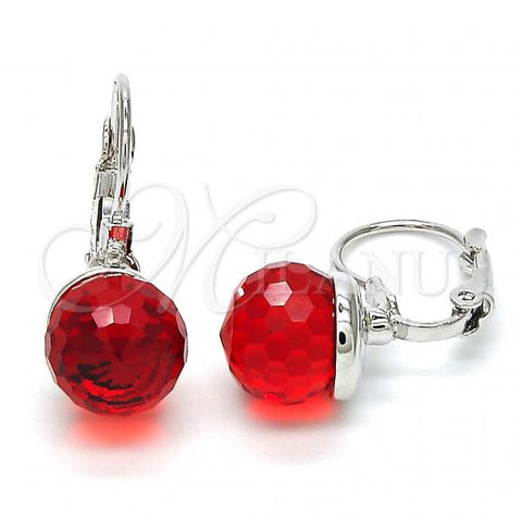 Rhodium Plated Leverback Earring, with Light Siam Swarovski Crystals, Polished, Rhodium Finish, 02.179.0002.4