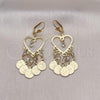 Oro Laminado Long Earring, Gold Filled Style Heart Design, with White Crystal, Polished, Golden Finish, 02.414.0003
