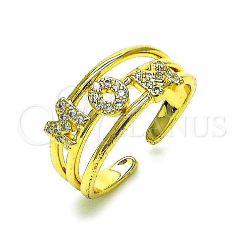 Oro Laminado Multi Stone Ring, Gold Filled Style Mom Design, with White Micro Pave, Polished, Golden Finish, 01.341.0137