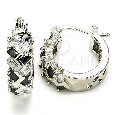 Rhodium Plated Small Hoop, with Black and White Cubic Zirconia, Polished, Rhodium Finish, 02.210.0296.8.15