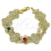 Oro Laminado Fancy Bracelet, Gold Filled Style Guadalupe and Flower Design, with Multicolor Crystal, Polished, Golden Finish, 03.351.0139.08