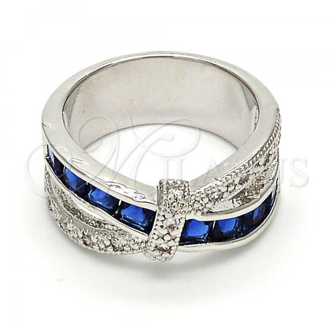 Rhodium Plated Multi Stone Ring, with Sapphire Blue and White Cubic Zirconia, Polished, Rhodium Finish, 01.210.0045.5.09 (Size 9)
