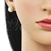 Oro Laminado Stud Earring, Gold Filled Style and Love Knot with Ivory Pearl, Brushed Finish, Golden Finish, 02.342.0363