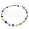 Oro Laminado Fancy Anklet, Gold Filled Style Evil Eye Design, Blue Resin Finish, Golden Finish, 03.326.0012.2.10