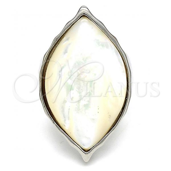 Stainless Steel Multi Stone Ring, with Ivory Mother of Pearl, Polished, Steel Finish, 01.235.0005.1.08 (Size 8)