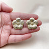 Oro Laminado Stud Earring, Gold Filled Style Flower Design, Polished, Golden Finish, 02.282.0068