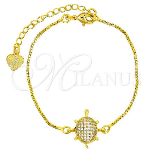 Oro Laminado Fancy Bracelet, Gold Filled Style Turtle and Box Design, with White Cubic Zirconia, Polished, Golden Finish, 03.208.0001.06