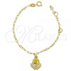 Oro Laminado Charm Bracelet, Gold Filled Style Angel Design, White Enamel Finish, Golden Finish, 03.16.0006