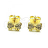 Oro Laminado Stud Earring, Gold Filled Style Bow Design, with White Micro Pave, Polished, Golden Finish, 02.210.0664