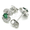 Sterling Silver Stud Earring, with Green and White Cubic Zirconia, Polished, Rhodium Finish, 02.369.0008.1