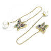 Oro Laminado Threader Earring, Gold Filled Style Butterfly Design, with Multicolor Micro Pave, Polished, Golden Finish, 02.210.0361.1