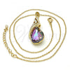 Oro Laminado Pendant Necklace, Gold Filled Style Teardrop and Rolo Design, with Heliotrope and Aurore Boreale Swarovski Crystals, Polished, Golden Finish, 04.239.0037.5.16