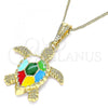 Oro Laminado Pendant Necklace, Gold Filled Style Turtle Design, Multicolor Enamel Finish, Golden Finish, 04.380.0001.1.20