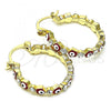 Oro Laminado Small Hoop, Gold Filled Style Evil Eye Design, with White Crystal, Red Enamel Finish, Golden Finish, 02.213.0367.1.25
