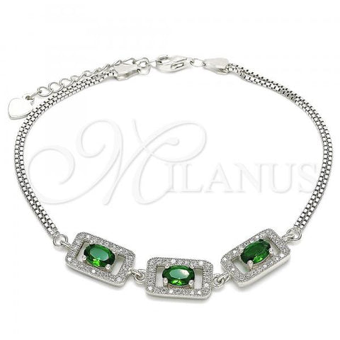 Sterling Silver Fancy Bracelet, with Green Cubic Zirconia and White Micro Pave, Polished, Rhodium Finish, 03.286.0013.3.07