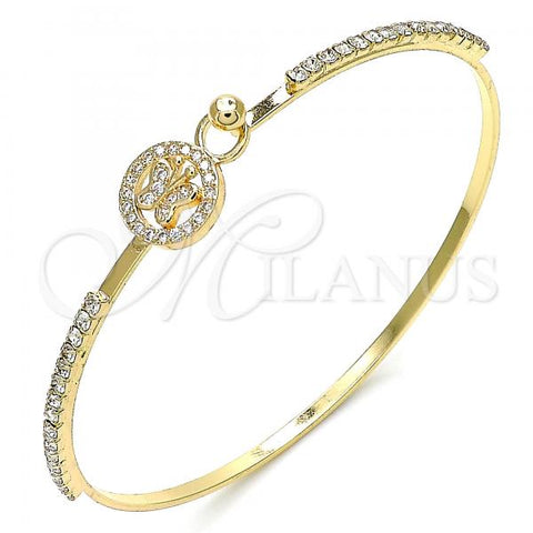 Oro Laminado Individual Bangle, Gold Filled Style Butterfly Design, with White Micro Pave and White Crystal, Polished, Golden Finish, 07.193.0023.04 (02 MM Thickness, Size 4 - 2.25 Diameter)