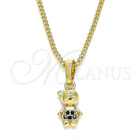 Oro Laminado Pendant Necklace, Gold Filled Style Little Boy Design, with Black Micro Pave, Polished, Golden Finish, 04.316.0002.2.20