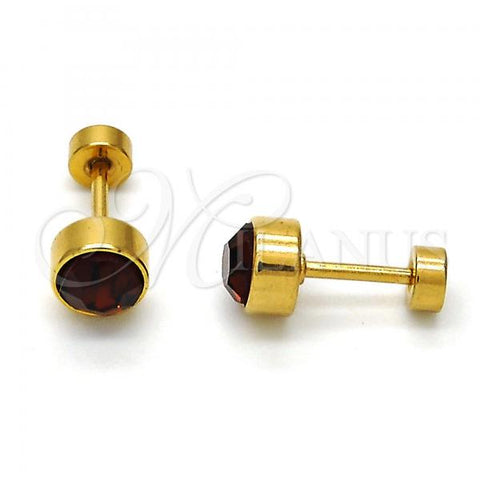 Stainless Steel Stud Earring, with Brown Crystal, Polished, Golden Finish, 02.271.0008