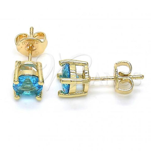 Oro Laminado Stud Earring, Gold Filled Style with Aqua Blue Cubic Zirconia, Polished, Golden Finish, 02.284.0010.10