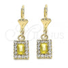 Oro Laminado Dangle Earring, Gold Filled Style with Yellow and White Crystal, Polished, Golden Finish, 02.122.0117.4