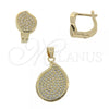 Oro Laminado Earring and Pendant Adult Set, Gold Filled Style Teardrop Design, with White Micro Pave, Polished, Golden Finish, 10.166.0004
