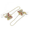 Oro Laminado Threader Earring, Gold Filled Style Butterfly Design, with Multicolor Crystal, Polished, Golden Finish, 02.380.0070.1