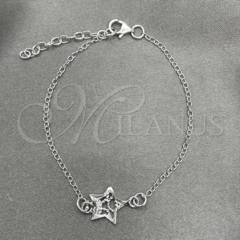 Sterling Silver Fancy Bracelet, Star Design, Polished, Silver Finish, 03.392.0024.07