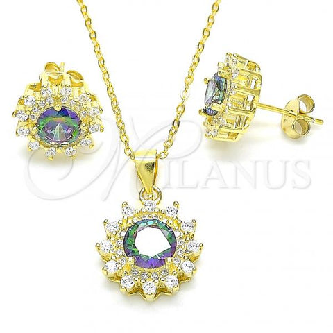 Sterling Silver Earring and Pendant Adult Set, with Vitrail Medium and White Cubic Zirconia, Polished, Golden Finish, 10.186.0034.1
