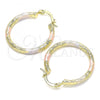Oro Laminado Medium Hoop, Gold Filled Style Diamond Cutting Finish, Tricolor, 02.213.0151.1.30
