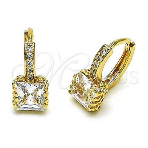 Oro Laminado Leverback Earring, Gold Filled Style with White Cubic Zirconia and White Micro Pave, Polished, Golden Finish, 02.283.0054