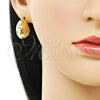 Oro Laminado Stud Earring, Gold Filled Style Chunky and Ball Design, Diamond Cutting Finish, Golden Finish, 02.170.0443