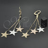 Oro Laminado Long Earring, Gold Filled Style Star Design, Matte Finish, Tricolor, 5.106.001