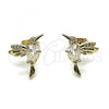 Oro Laminado Stud Earring, Gold Filled Style Bird Design, with White Cubic Zirconia and White Micro Pave, Polished, Golden Finish, 02.341.0145