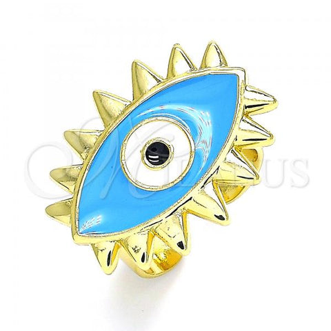 Oro Laminado Elegant Ring, Gold Filled Style Evil Eye Design, Blue Enamel Finish, Golden Finish, 01.313.0007 (One size fits all)