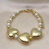 Oro Laminado Fancy Bracelet, Gold Filled Style Heart and Ball Design, with Ivory Pearl, Polished, Golden Finish, 03.341.2281.07