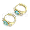 Oro Laminado Huggie Hoop, Gold Filled Style with Blue Topaz and White Cubic Zirconia, Polished, Golden Finish, 02.210.0608.1.12