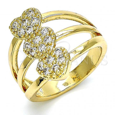Oro Laminado Multi Stone Ring, Gold Filled Style Heart Design, with White Cubic Zirconia, Polished, Golden Finish, 01.210.0079.08 (Size 8)