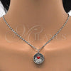 Rhodium Plated Pendant Necklace, Heart Design, with White Cubic Zirconia, Red Enamel Finish, Rhodium Finish, 04.106.0037.1.18