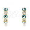 Oro Laminado Huggie Hoop, Gold Filled Style Evil Eye Design, with White Cubic Zirconia, Green Enamel Finish, Golden Finish, 02.213.0196.1.15
