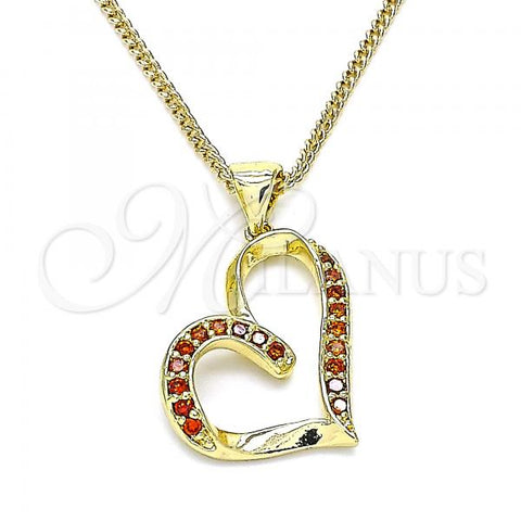 Oro Laminado Pendant Necklace, Gold Filled Style Heart Design, with White Micro Pave, Polished, Golden Finish, 04.156.0030.2.20